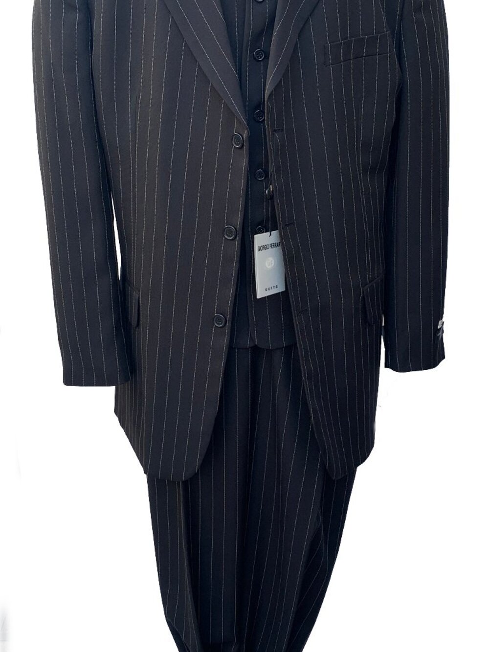 GIORGIO FERRARO 3 PIECES 3B MEN'S STRIPE SUIT DESIGN IN ITALY FINEST QUALITY